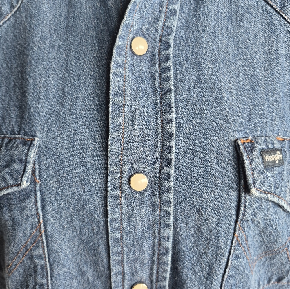 Wrangler Denim Pearl Snap Fringe Shirt Sz 16 Blue Watercolor Tie Dye Cowgirl - Picture 3 of 13